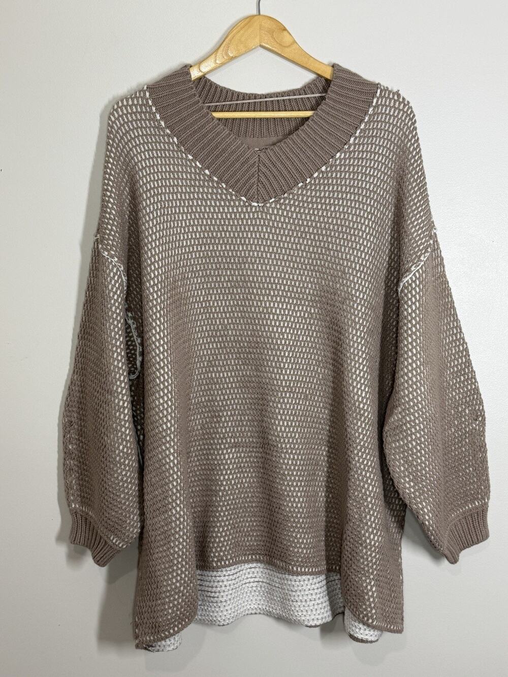 Free People Maisie Oversized Sweater Womens Large Stucco Combo Beige Relaxed